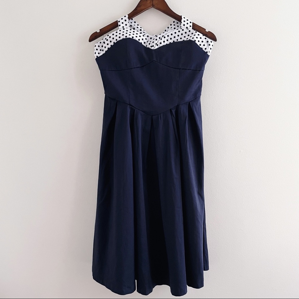 Lindy Bop Navy White Polka Dot Halter Swing Dress Large